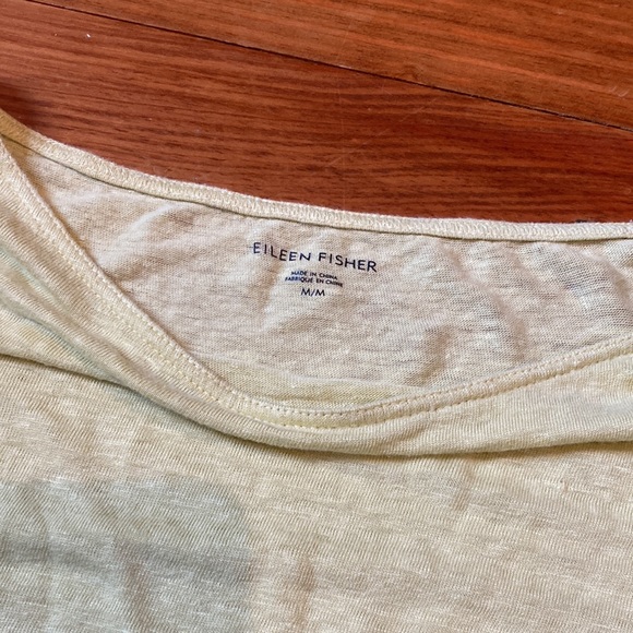 EILEEN FISHER M Lemon Irish Linen Hi Lo Blouse 3/4 Sleeve Boat Neck Crew - Picture 5 of 6